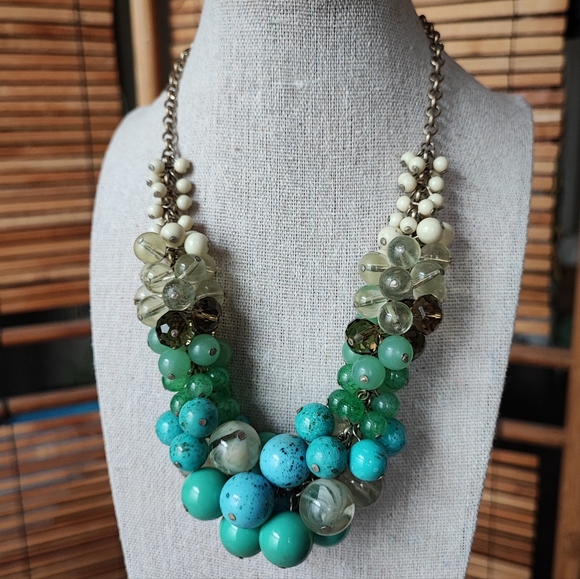 Lia Sophia Laguna Regatta Beaded Bauble Beaded Necklace Faux Jade Turquoise - Picture 1 of 11